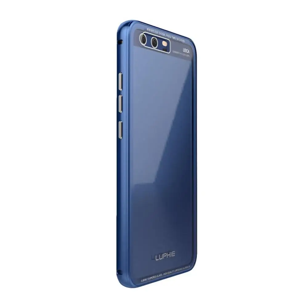 Синий LUPHIE для HUAWEI P10 P10 Plus чехол s металлическая рамка Прозрачный Закаленное стекло чехол на заднюю панель мобильного телефона защитный чехол для мобильного телефона - Цвет: Синий