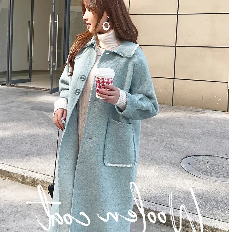 

Retro Double-Sided Cashmere Coat Women's Mid-length Europe And America Winter New Style Loose-Fit Short-height Wool Woolen Jacke