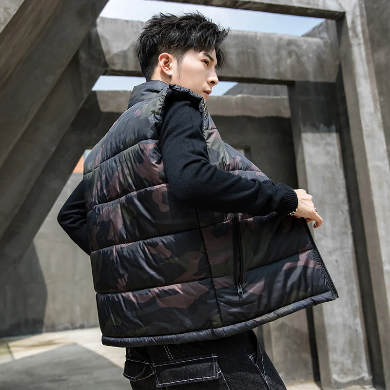 Мужской Хлопковый жилет, зимняя верхняя одежда, короткий, Камуфляжный цвет, без рукавов, пуховая, с хлопковой подкладкой, одежда, тренд, корейский стиль, Studen