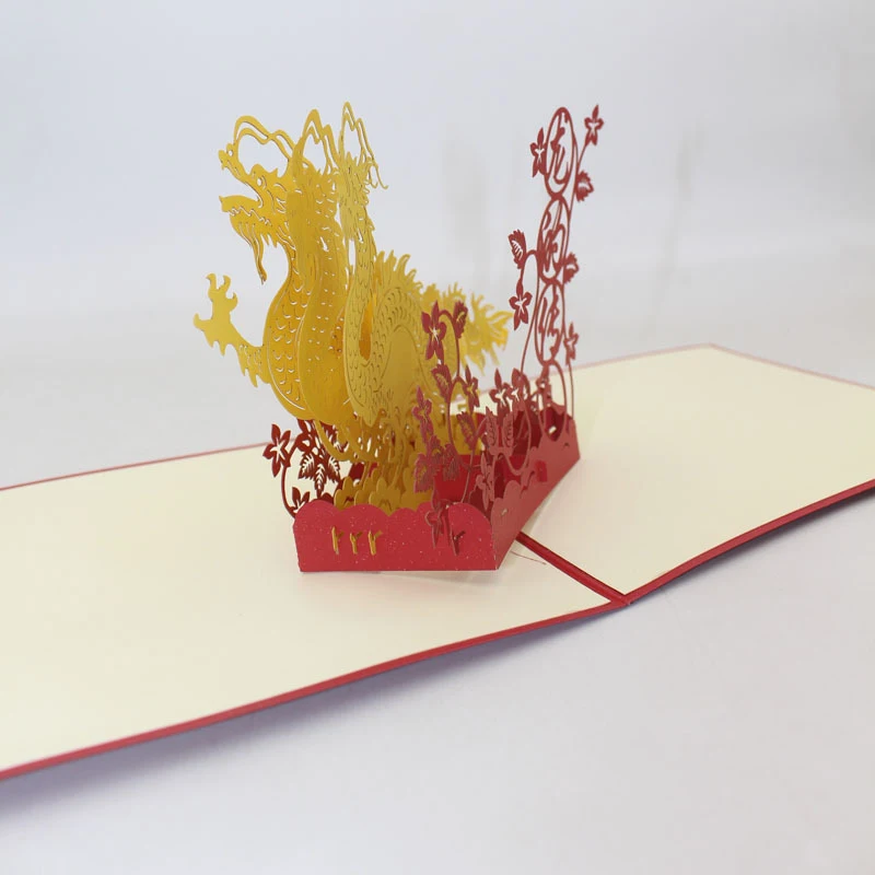 3D ручной работы потомки дракона в китайском стиле Бумажные Пригласительные открытки бизнес подарок сувенирная коллекция