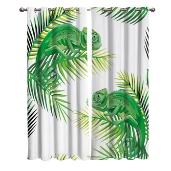 

Chameleon Lizard Snake Leaf Curtains For Kids Boy Girl Bedroom Living Room Cortinas Custom Drape Kitchen Window Curtains