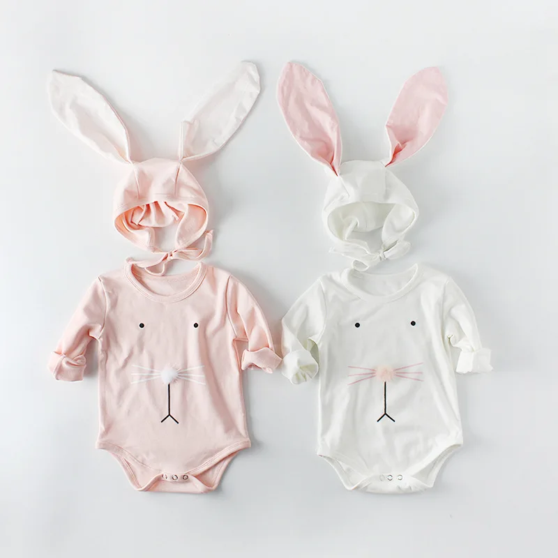Koodykids/Боди для маленьких девочек; весенние комбинезоны со шляпой; комбинезоны с кроликами для маленьких мальчиков; Осенняя розовая детская модная одежда с длинными рукавами