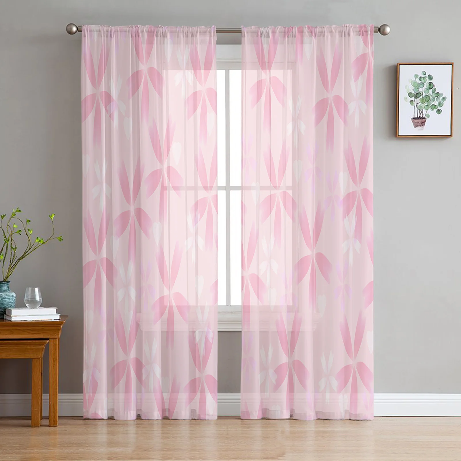 CherryBlossomPinkFlowerCurtainForLivingRoomTransparentTulleCurtainsWindowSheerFor