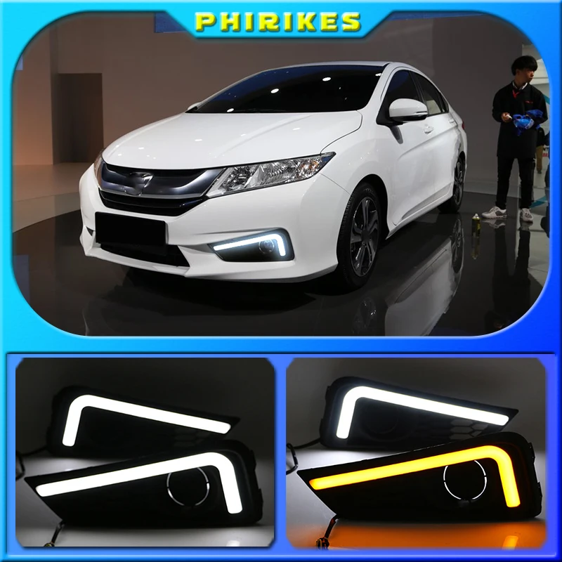 Светодиодный дневной светильник s для Honda City 2015 2016 колпак противотуманных фар LED drl