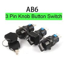 

1PCS 16mm AB6/AL6/AS6 Knob Rotary Switch 3 Pin 2 Position Small Square Round button Switch With key Start Up Power Switch