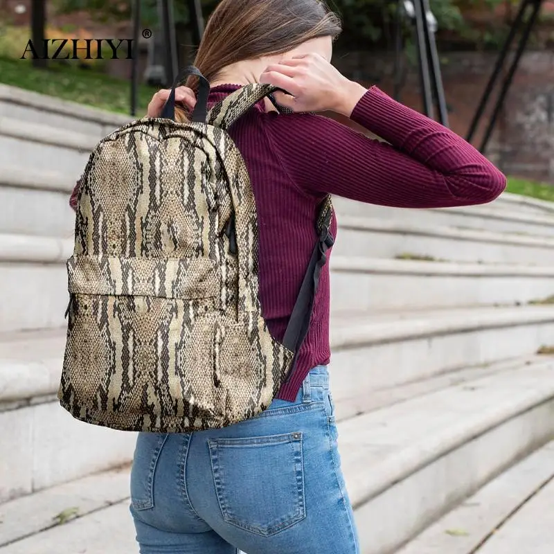 

3D Digital Snake Print Backpack Women Girl Large Travel Shoulder Schoolbag Serpentine Leather School Shoulder Top-handle Bags