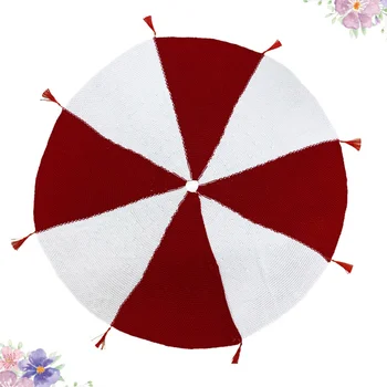 

Christmas Tree Skirt with Tassels Wool Knitting Carpet Red and White Xmas Tree Bottom Cover Home Decoration