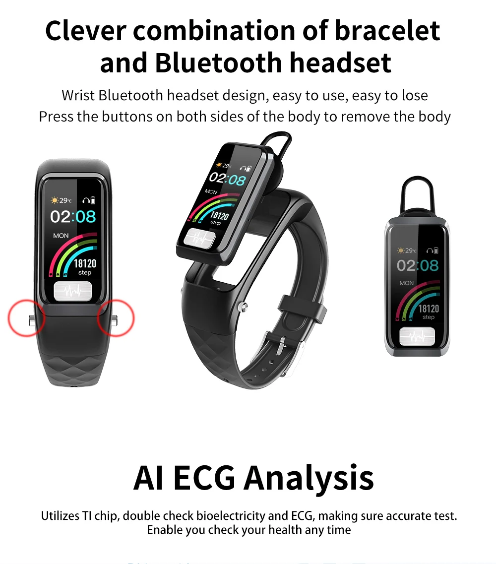 SANDA H207 Bluetooth наушники-браслет ECG+ PPG ответ телефонная гарнитура кровяное давление Muti-спортивные Смарт-часы умный Браслет