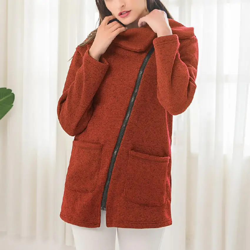

Bikitique Women Lapel Plush Coat Long Sleeves Zipper Ladies Top Solid Knitting Soft Autumn Winter Coat Casual Vintage