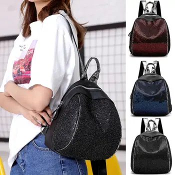 

Fashion Women’s Leather Backpack Sequins Rucksack School Travel Bag Satchel UK