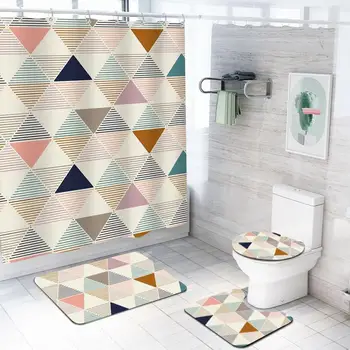 

Stitching Irregular Geometric Pattern Shower Curtain Polyester Waterproof Bathroom Curtain Carpet Cover Toilet Cover Cushion Cov