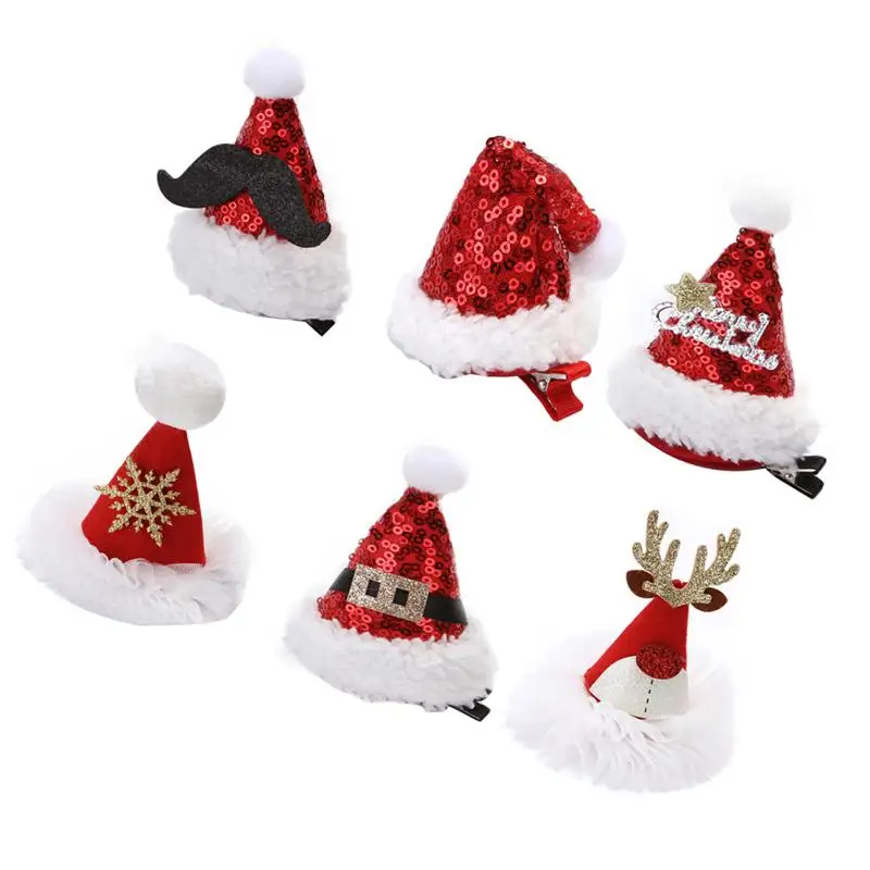 6pcs Christmas Sequins Cap Hat Hair Clip Lovely Headwear Hair Clip Party Decorations Hairpin Xmas Party Decorating Acce A35