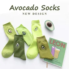Осенне-зимние стильные хлопковые носки с вышивкой авокадо, зеленые носки, Харадзюку, повседневные женские носки с фруктами