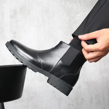 

2019 Genuine Leather Chelsea Boots Men Winter Shoes Warm Plush for Cold Winter Men Ankle Boots Casual Male Footwear A1804