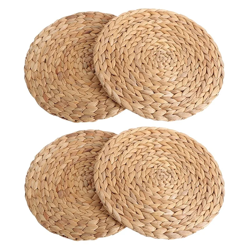 4Pack Round Woven Placemats for Dining Table, 9.8 Inch Straw Braided