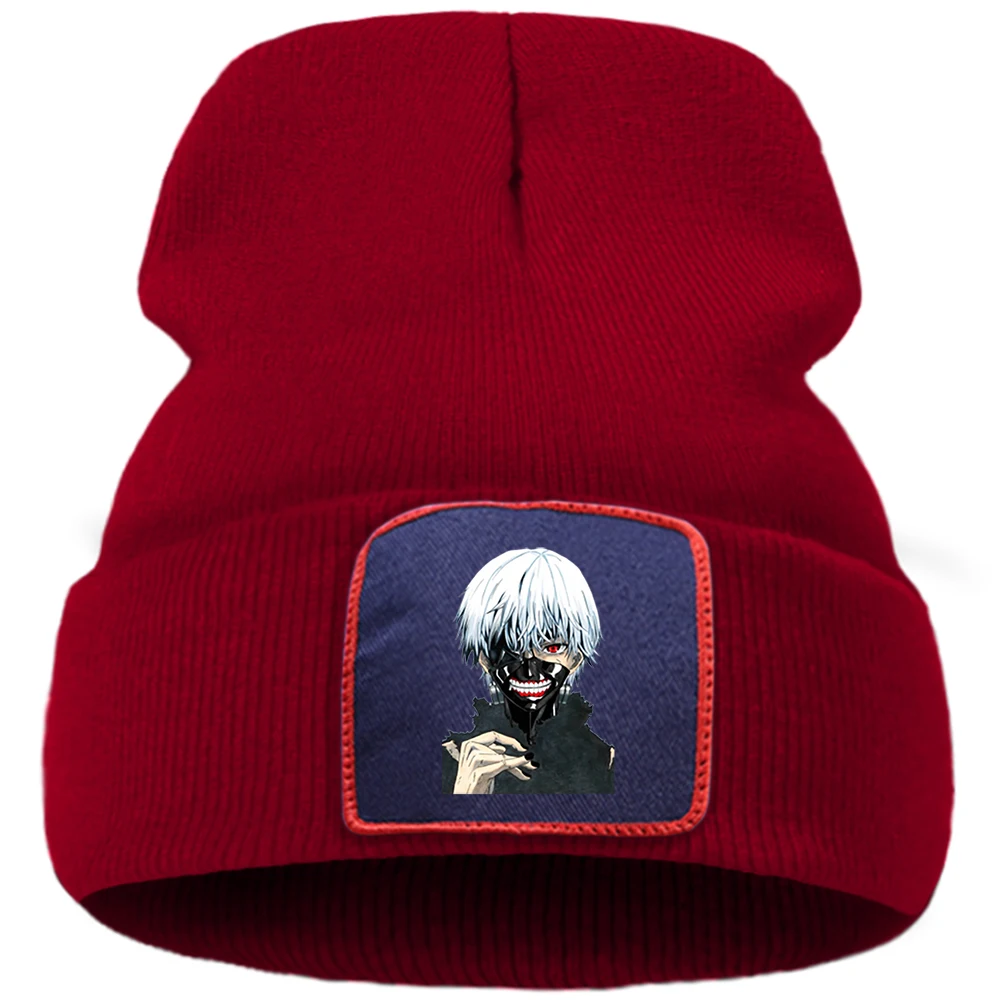 Japanese Anime Horror Character Printing Hat Winter Women Warm Hip Hop Men Knitted Hats Solid Color Simple Beanies For Women