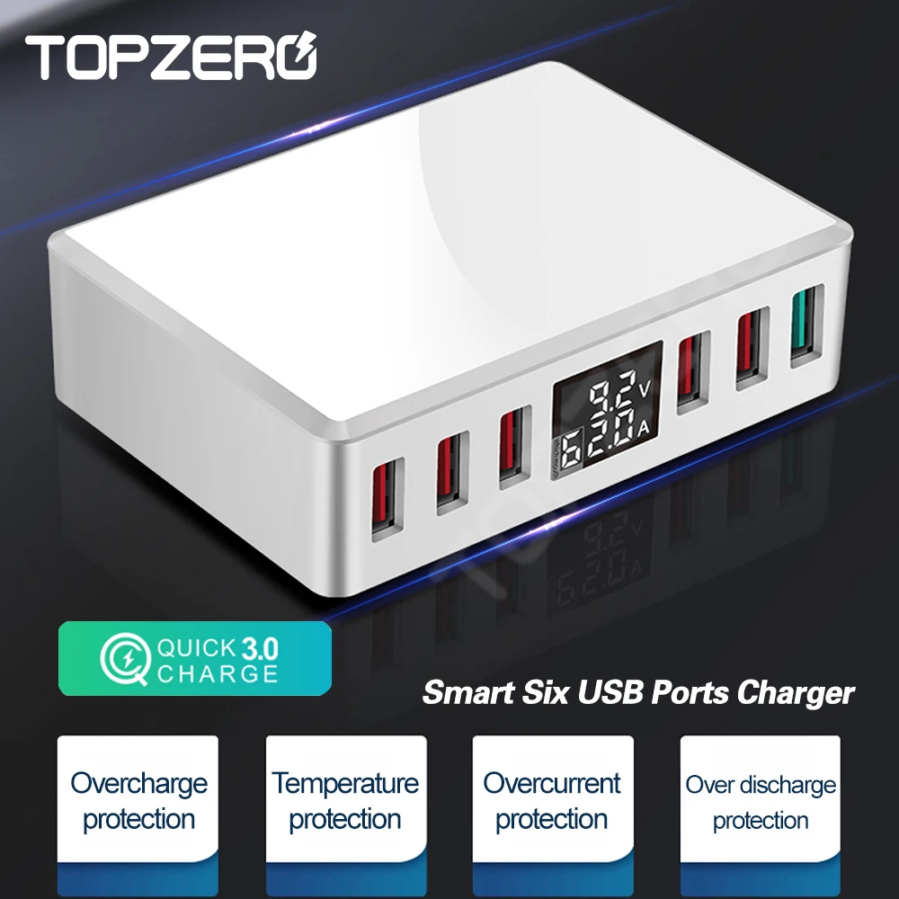 Зарядная Станция TOPZERO с 6 USB портами и ЖК дисплеем 40 Вт|Зарядные устройства| |