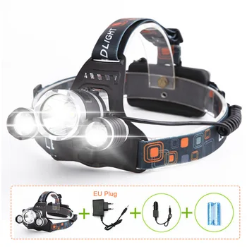 

Headlamp Flashlight Rechargeable 3 T6 LED Hard Hat Headlight Battery Car Wall Charger for Camping Hunting Bike Dropshipping