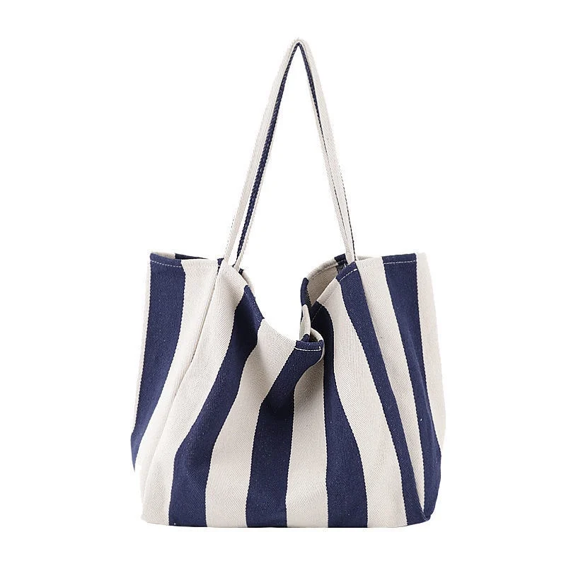 Women Canvas Shopping Bags Large Capacity Grocery Bag Shoulder Bags Handbag Tote Bag Casual Ladies Striped Shoulder Bag card wallet Totes