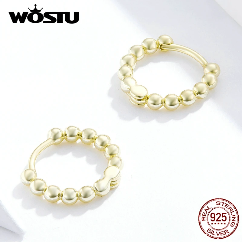 WOSTU Настоящее 925 пробы, серебряные круглые серьги с помпоном, милый шар, горячая мода, серебряные и золотые серьги для женщин, подарок