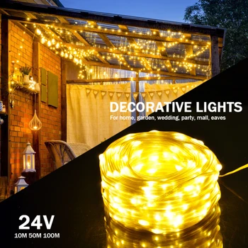 

10/50/100M 24V Waterproof Outdoor Decorations For Home LED Light Fairy String Lights 8 Modes Wedding Party Decorative Lights