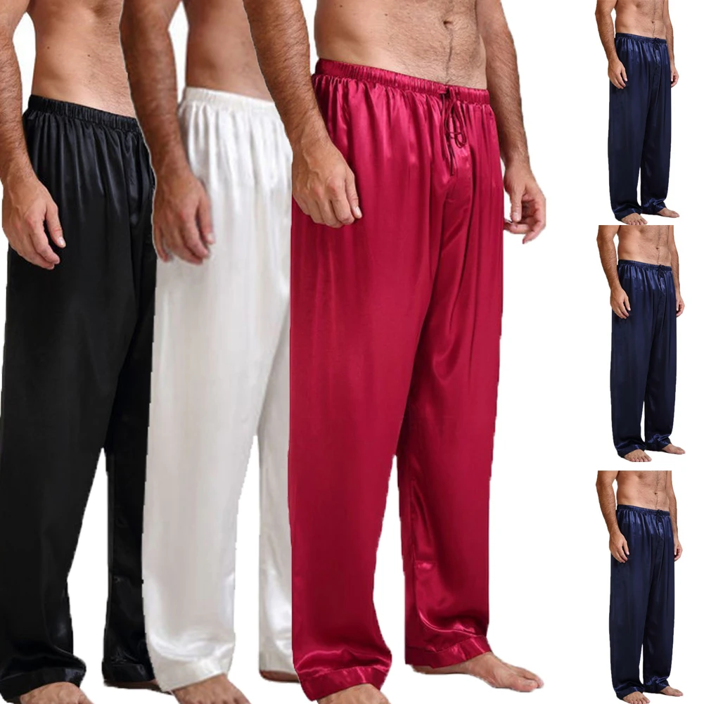 men's loungewear sets Hot Mens Silk Satin Pajamas Nightwear Sleepwear Pyjamas Pants Sleep Bottoms Trousers mens cotton sleep shorts