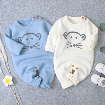 

Autumn Cute Infant Baby Knitted Bear Romper Newborn Infant Baby Boy Girl Weave Long Sleeve Rompers Jumpsuit Clothes Outfits