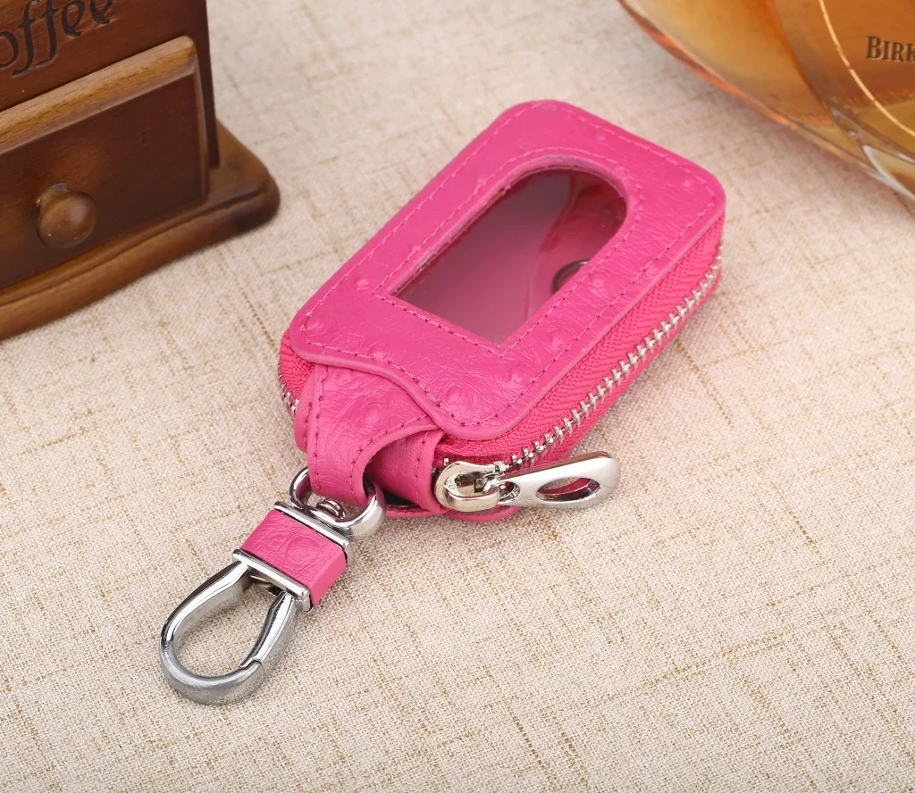 Fashion Real Cowhide Zipper Square Women's Home Car Key Ring Box Transparent Window Key Pocket Wallet Keychain