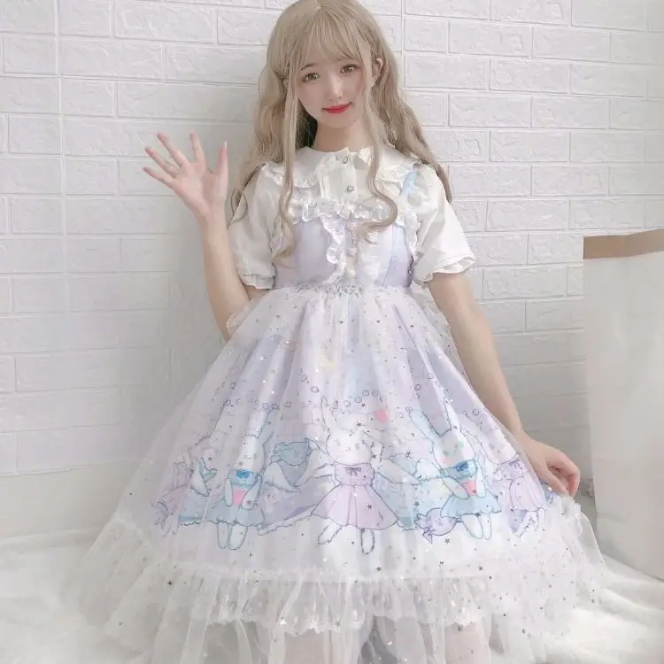 Японское милое платье JSK lolita kawaii girl кружевное готическое викотрия с принтом