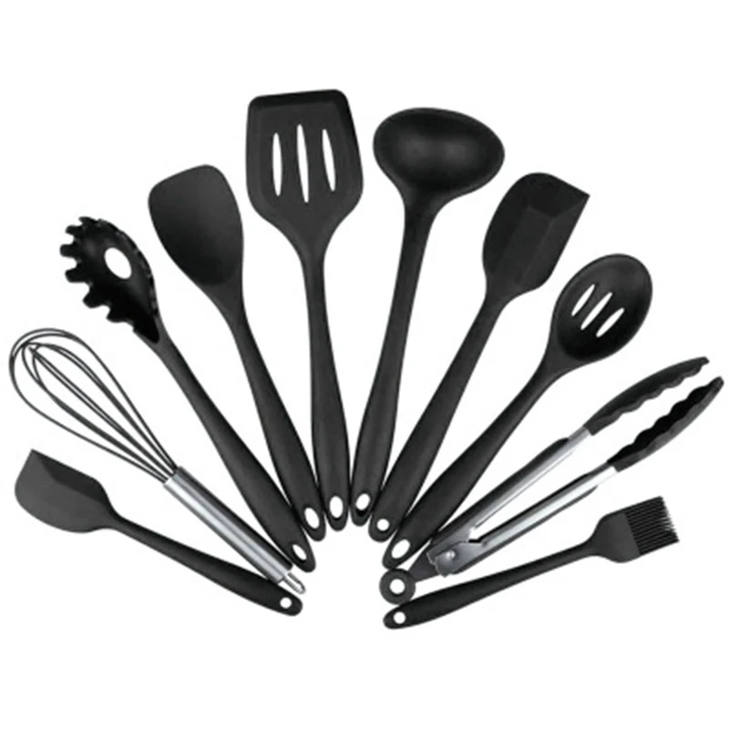 

10 Silicone Kitchenware Non-stick Cookware Cooking Tool Spoon Spatula Ladle Egg Beaters Tools Gadget Accessories