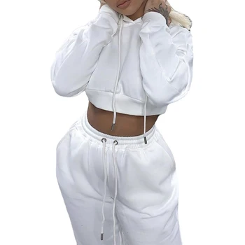 Winter Sweater Two Piece Set Crop Jacket And Tracksuit Joggers 2 Piece Set Crop top Jogging Suits Running suit For Women 2