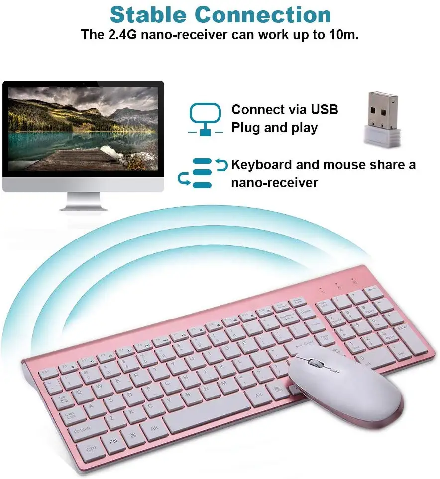 Беспроводная клавиатура и мышь набор эргономичная Бесшумная клавиатура USB интерфейс для Android Apple tv MAC