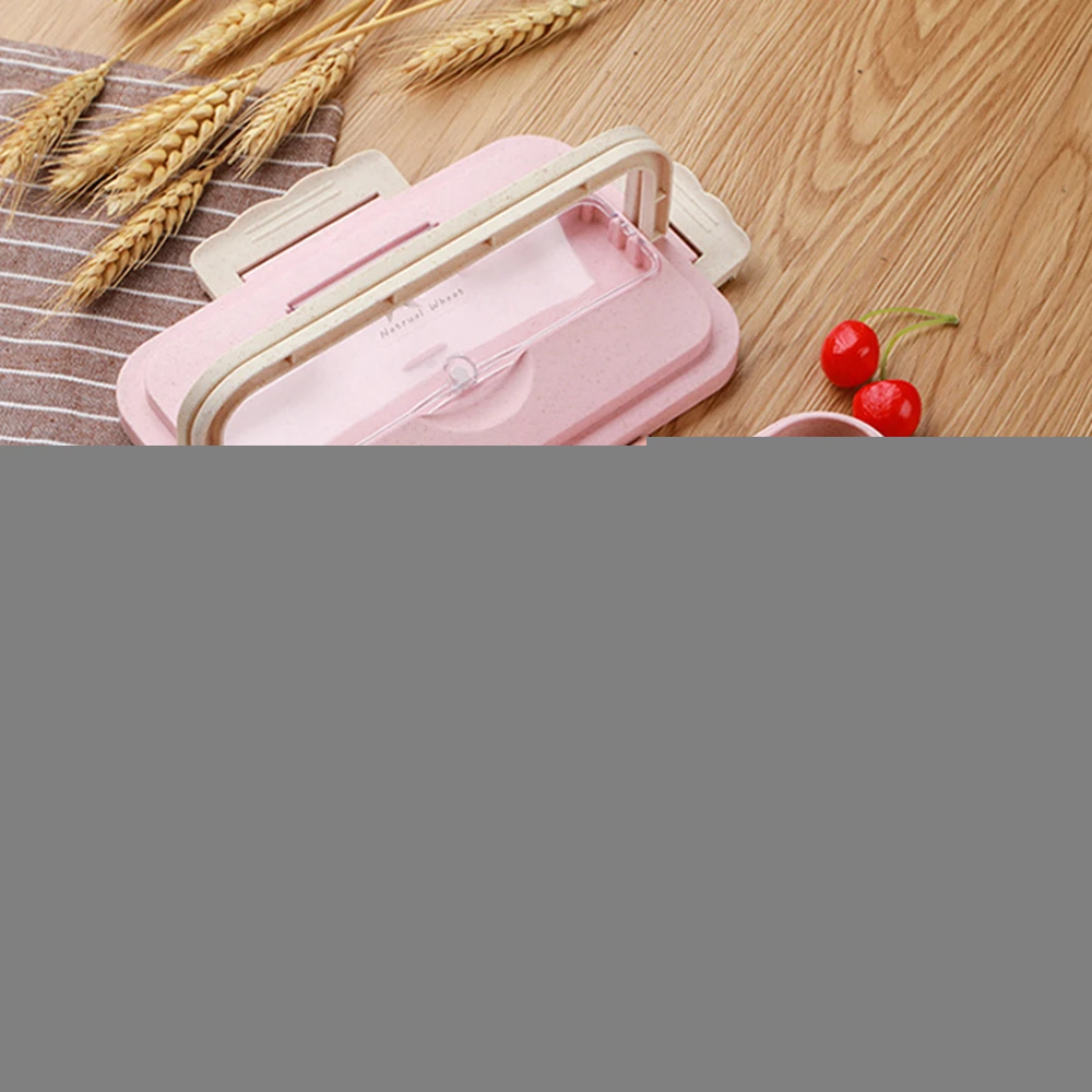 Lunch Box Wheat Straw Bento Box Portable Eco-friendly Microwave Food Storage Container for Kids Students School  (6)