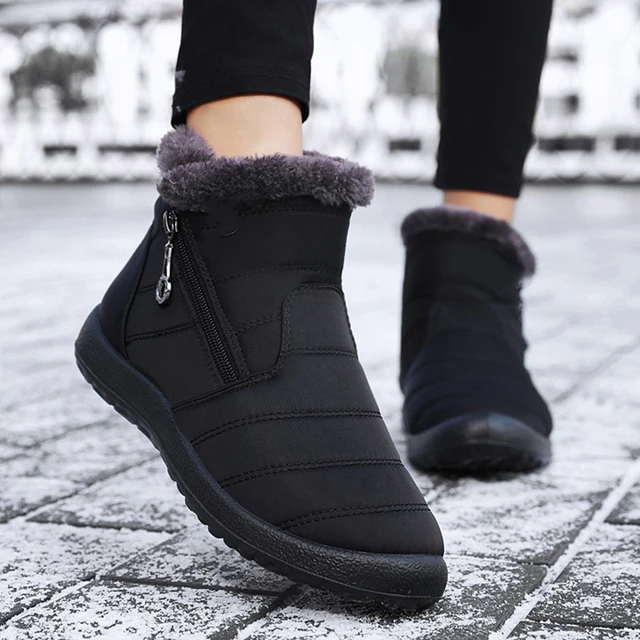 Botas de nieve forradas de vellón grueso y esponjoso para hombre y mujer, botines con cremallera, novedad, Invierno - AliExpress Mobile