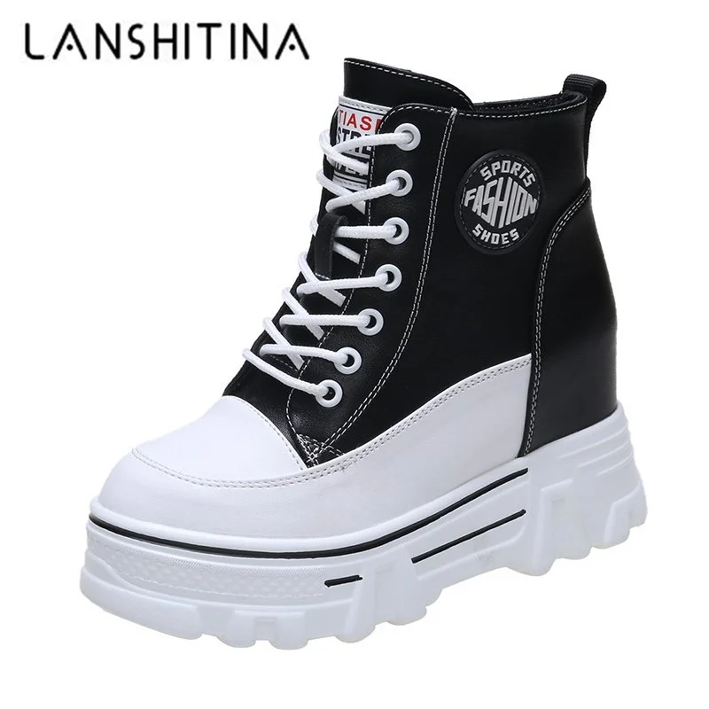 

Women Ankle Boots Platform Winter Boots Ulzzang 8.5cm Height Increasing Wedges Shoes Woman Autumn Thick Sole Leather Sneakers