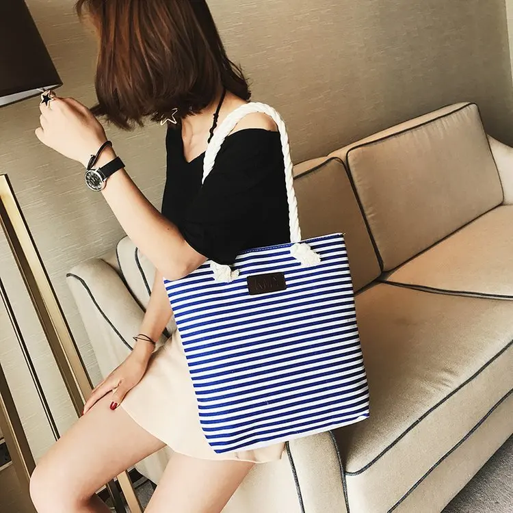 

2019 New Style WOMEN'S Bag Fashion Casual Large-Volume Chain Canvas Stripes Canvas Single-shoulder Bag for Women