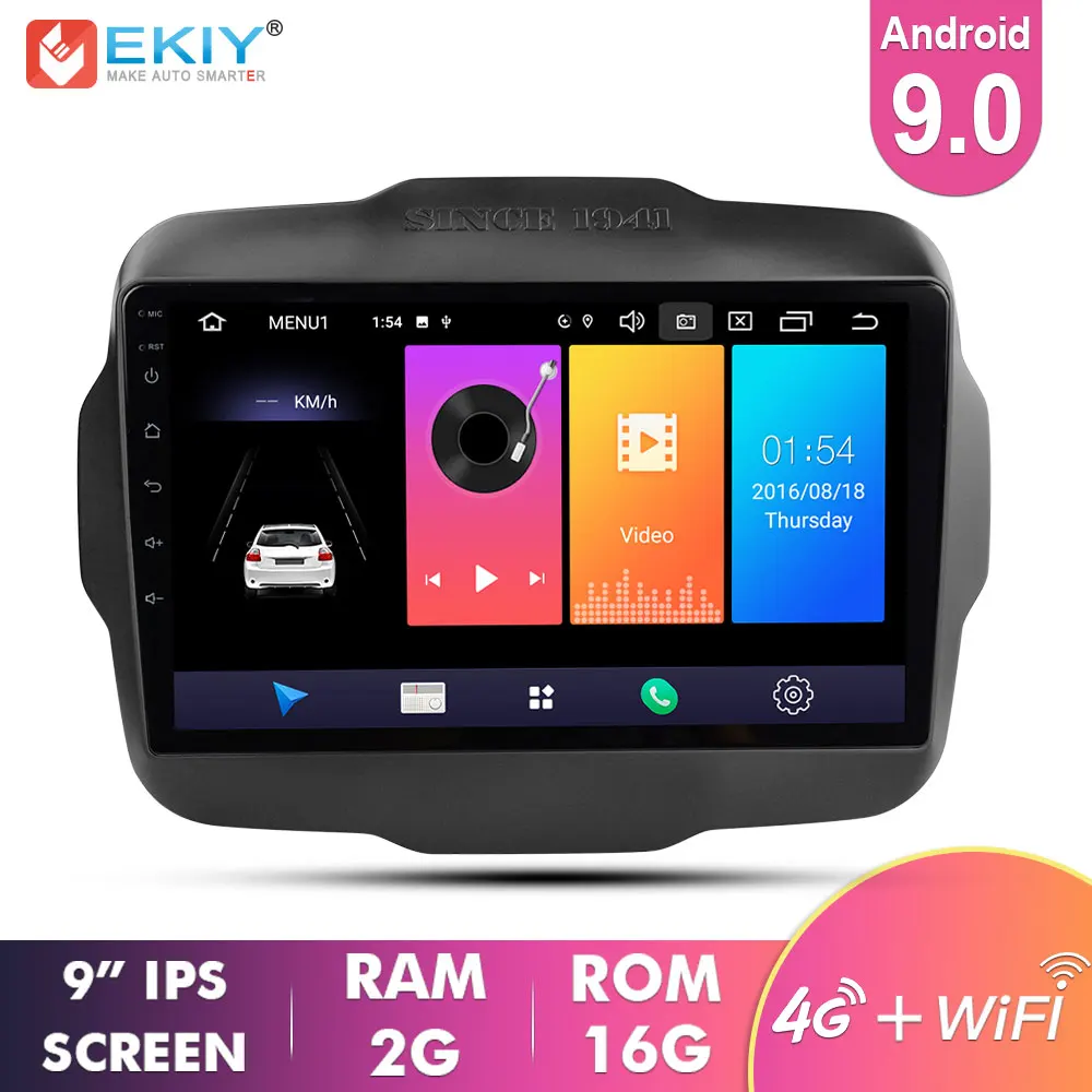 

EKIY 9'' IPS Car Multimedia Android 9.0 Auto Radio For Jeep Renegade 2016 2017 2018 Navi GPS Navigation 4G Stereo Video Player