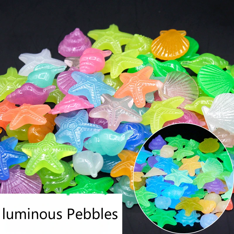 

80 PCS Luminous Artificial Stones Glow in the Dark Starfish Shell Pebbles Garden Pathway Decoration Noctilucent Pebbles For Yard
