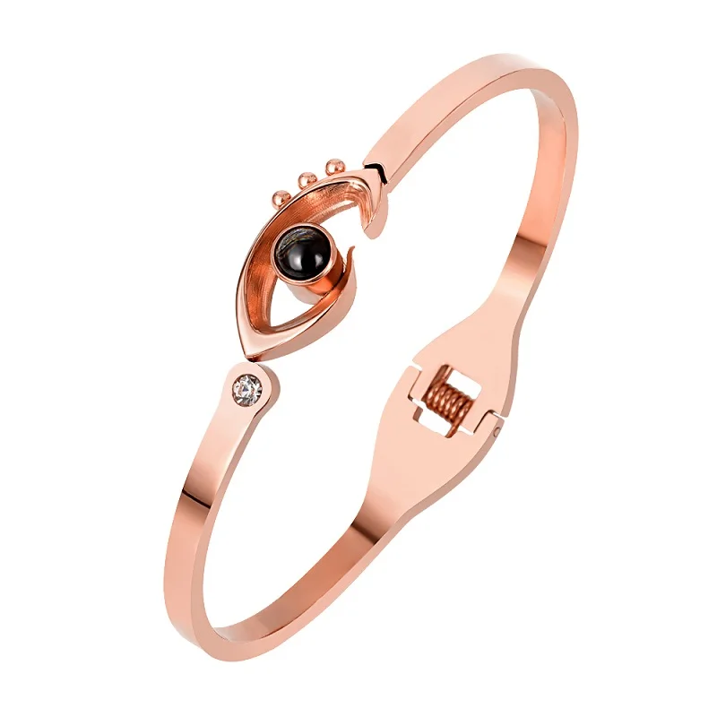 Rose Gold Bangle Роскошный золотой браслет в форме глаз с фианитами, модные простые браслеты для женщин, ювелирные изделия, Прямая поставка - Окраска металла: Rose Gold Bangle