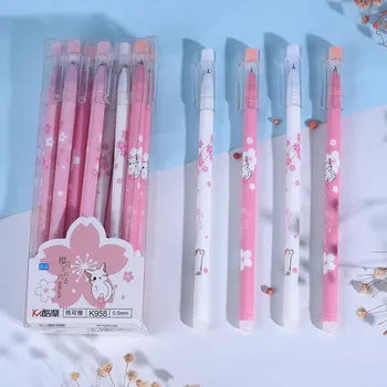 

3 pcs/lot Kawaii Cherry Blossom Erasable Pen 0.5mm Blue Black Ink Erasable Ink Gel Pens for Kids Gifts School Office Stationery