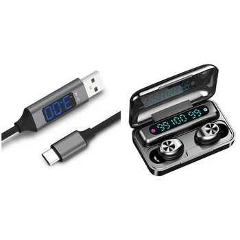 

1Pcs Type-C Digital Display Data Line Fast Charge Line & 1 Pair F9-10 Bluetooth 5.0 Earphone Three-Display Earphone