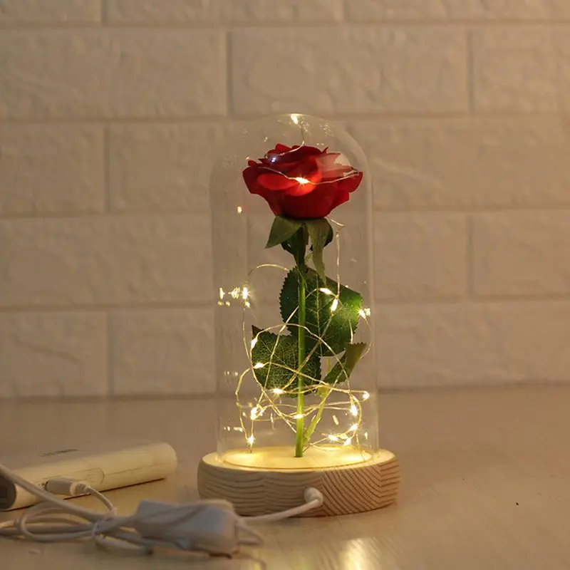 День Святого Валентина искусственный Galaxy Rose Flower USB Powered светодиодный светильник в стеклянном подарок для женщин