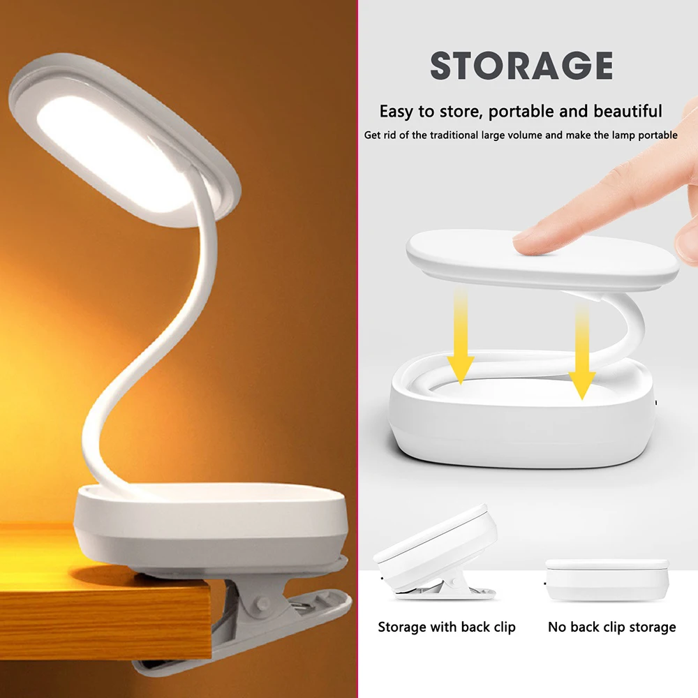 

Portable LED Desk Lamps Study Table Lamp Clip Book Night Light Eye Protection Rechargeable Desktop USB touch dimming Table lamp