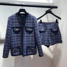 Осень и зима новые продукты сладкий карман контрастного цвета твид офис леди Женская куртка+ брюки костюмы