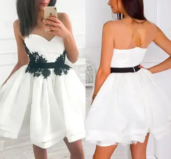 

YiMinpwp White Short Homecoming Dresses Sheer Neck Mini Appliques Illusion Women Formal Prom Party Gowns Cocktail Dress