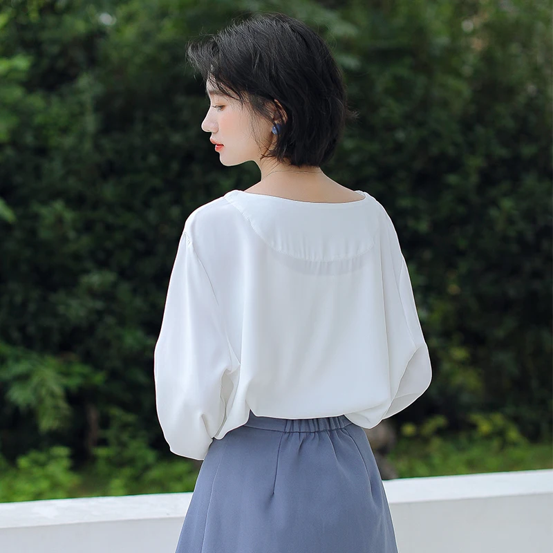  New Autumn Preppy Style Women Shirts Full Sleeve Small Clear (yoke) Blouse Shirt White 9615