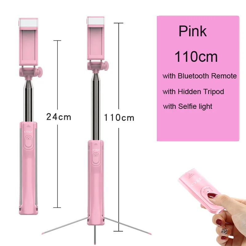 Светодиодный заполняющий свет палка для селфи 3 в 1 выдвижное устройство Bluetooth Скрытая телефона штатив монопод палка для селфи для iPhone смартфона - Цвет: Pink 110cm