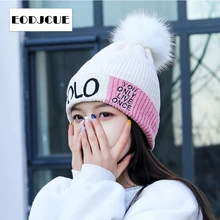 Зимняя женская шапка, теплая шапка с бубоном, женский письмо шапочка вязаная бини для катания на лыжах под открытым небом Кепки шапочка головные уборы Skullies Beanie