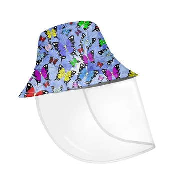 

Customized Protective Anti-splash Women's Sun Cap Colorful Animal Butterfly Printing Summer Bucket Hat Full Mask Big Eaves Cap