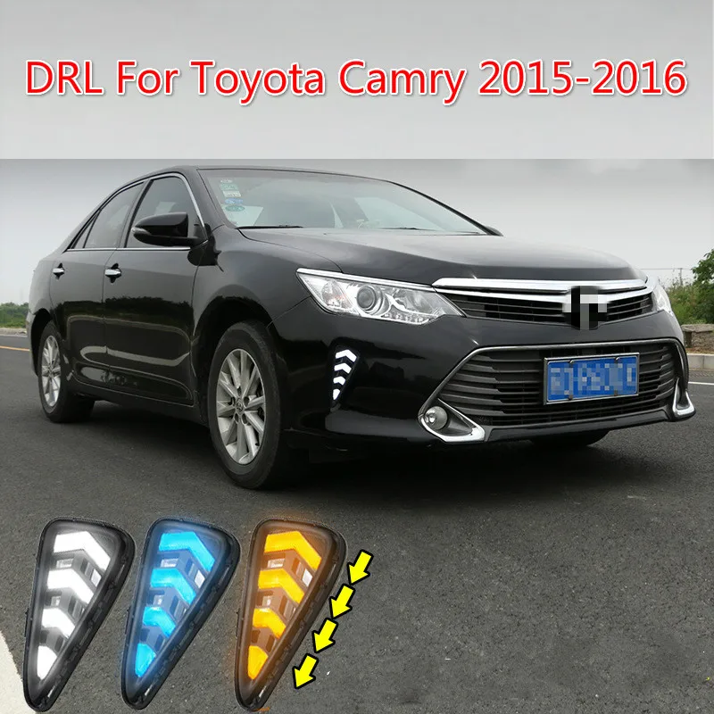 

2 шт. автомобильные аксессуары светодиодный светильник дневного света для Toyota Camry 2015 2016 накладка DRL противотуманная фара для автомобиля-Стайлинг внешняя передняя противотуманная фара